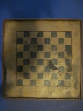 Antique Vintage Wood Checker Board Gameboard Painted Decor Folkart Primitive photo