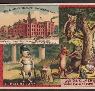 Dr Kilmers Standard Herbal Remedies Liver Cure Owl Factory Trial By Jury Ad Card photo