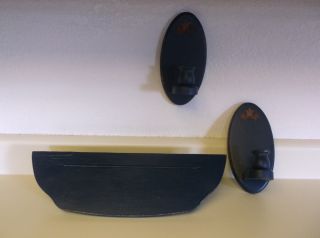 Primitive Style Plate Shelf With Candle Holders photo