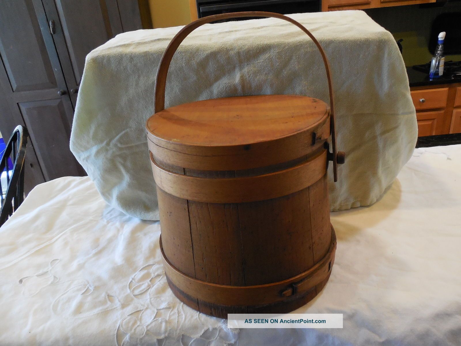 Antique Late Wooden 19th Century Firkin/sugar Bucket Primitives photo