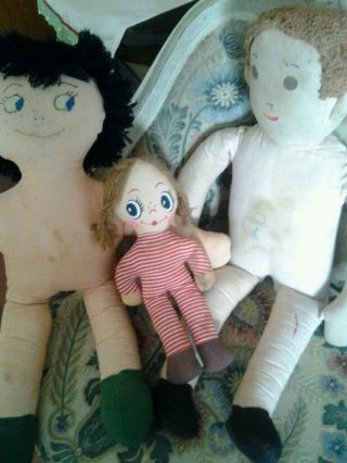 Estate Sale Vintage Of Three Primitive Folk Art Rag Dolls photo