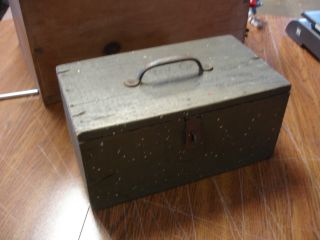 Old Antique Primitive Wood Box Painted Green Mailing Address Handle Hadley Mass photo