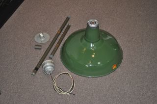 Vintage Green Benjamin Porcelain Industrial Light With Mounting Pole photo