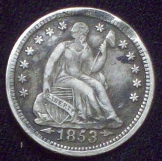 1853 Seated Liberty Half Dime Silver - Xf+ Detail - Rim Issue Authentic Us Coin photo
