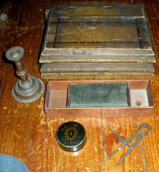 Antique 1800s New Bedford Ship Captain Writing Desk Snuff Box Compass Etc Vafo photo
