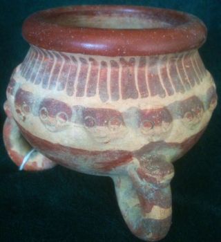 Inca Treasures Pre Columbian Tripod Bowl,  Pottery,  Artifact,  Art Vessel Coa photo