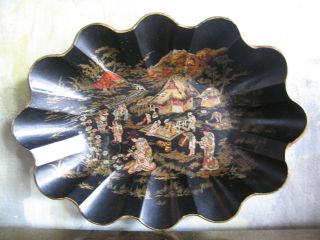 Antique Japanese Early 19th Cent.  Paper Papier Mache Scalloped Edge Tray / Bowl photo