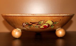 Primitive Vintage Wood Dough Bowl On Pedestal Painted Decoration Robinhood Ware photo
