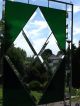 Stainded Glass Transom Window Panel - Four Diamonds With Green Cathedral 1940-Now photo 9