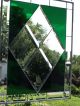 Stainded Glass Transom Window Panel - Four Diamonds With Green Cathedral 1940-Now photo 4