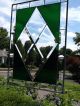 Stainded Glass Transom Window Panel - Four Diamonds With Green Cathedral 1940-Now photo 5