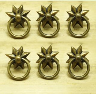 Of 6 Pcs Vtg Western Star Ring Pull Cabinet Solid Brass Handle Knob Pulls photo