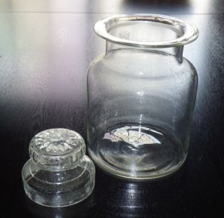 Antique Hand Blown Glass Medicine/ Candy Jar/ Ground Edge Lid photo