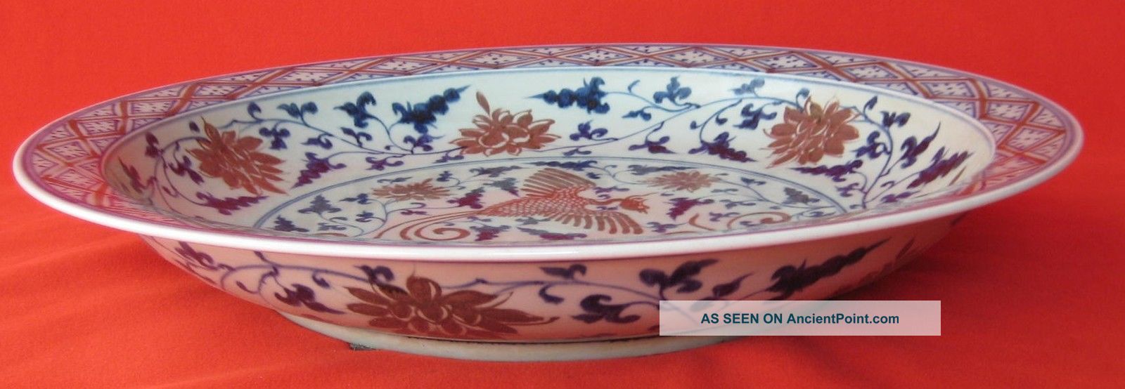 Large Ming Xuande White,  Blue And Red (青花釉里红） Charger Plates photo