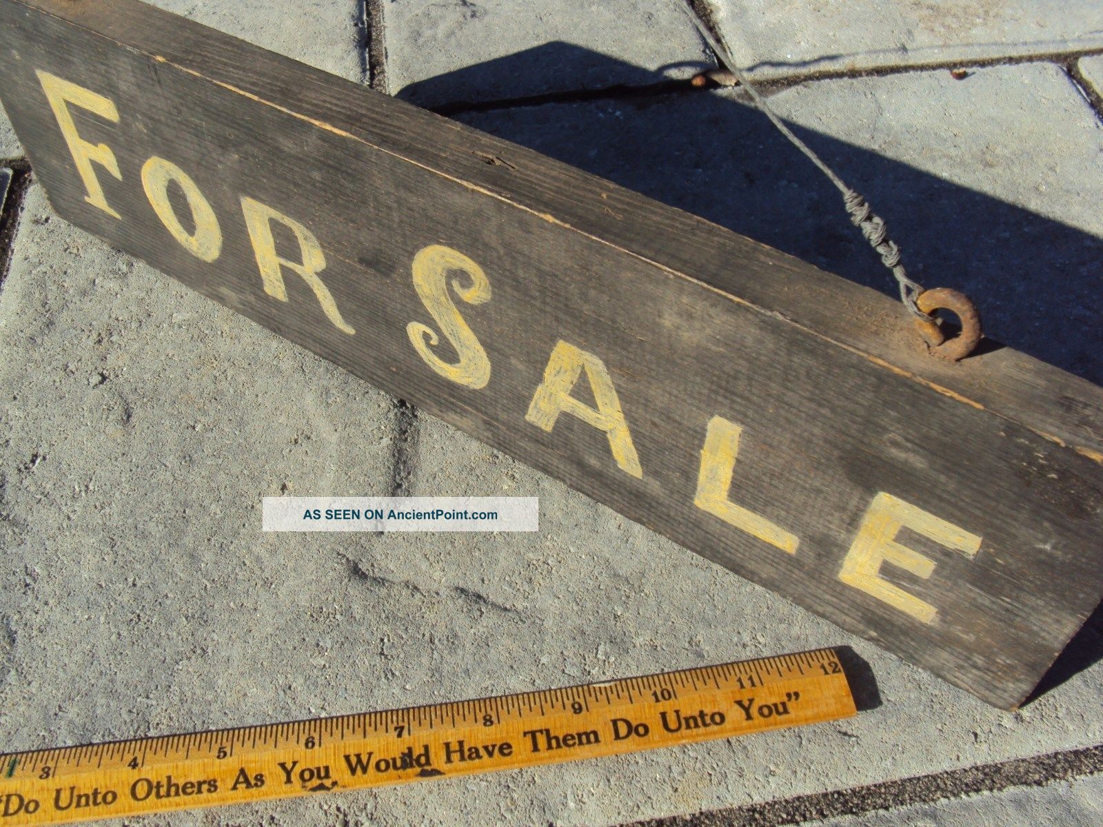 Primitive Antique Folk Art Old Pale Yellow Paint Sign On Board Primitives photo