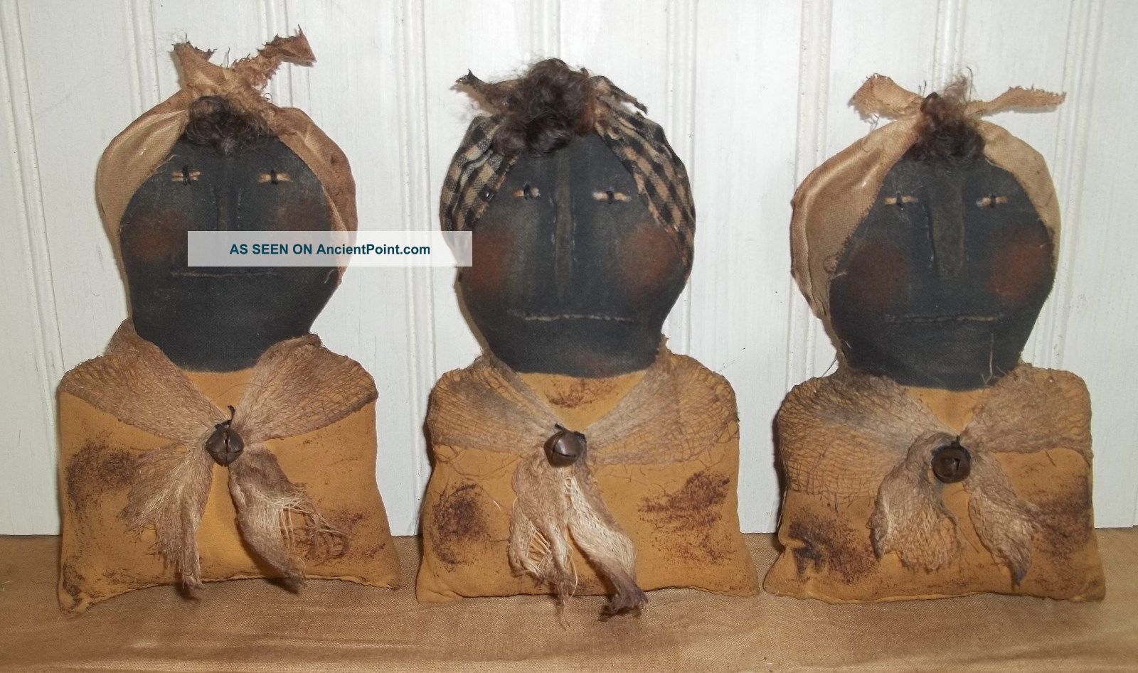 Primitive Grungy Set Of 3 Black Mammy Bowl Filler Dolls Primitives photo