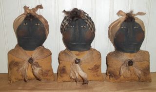 Primitive Grungy Set Of 3 Black Mammy Bowl Filler Dolls photo