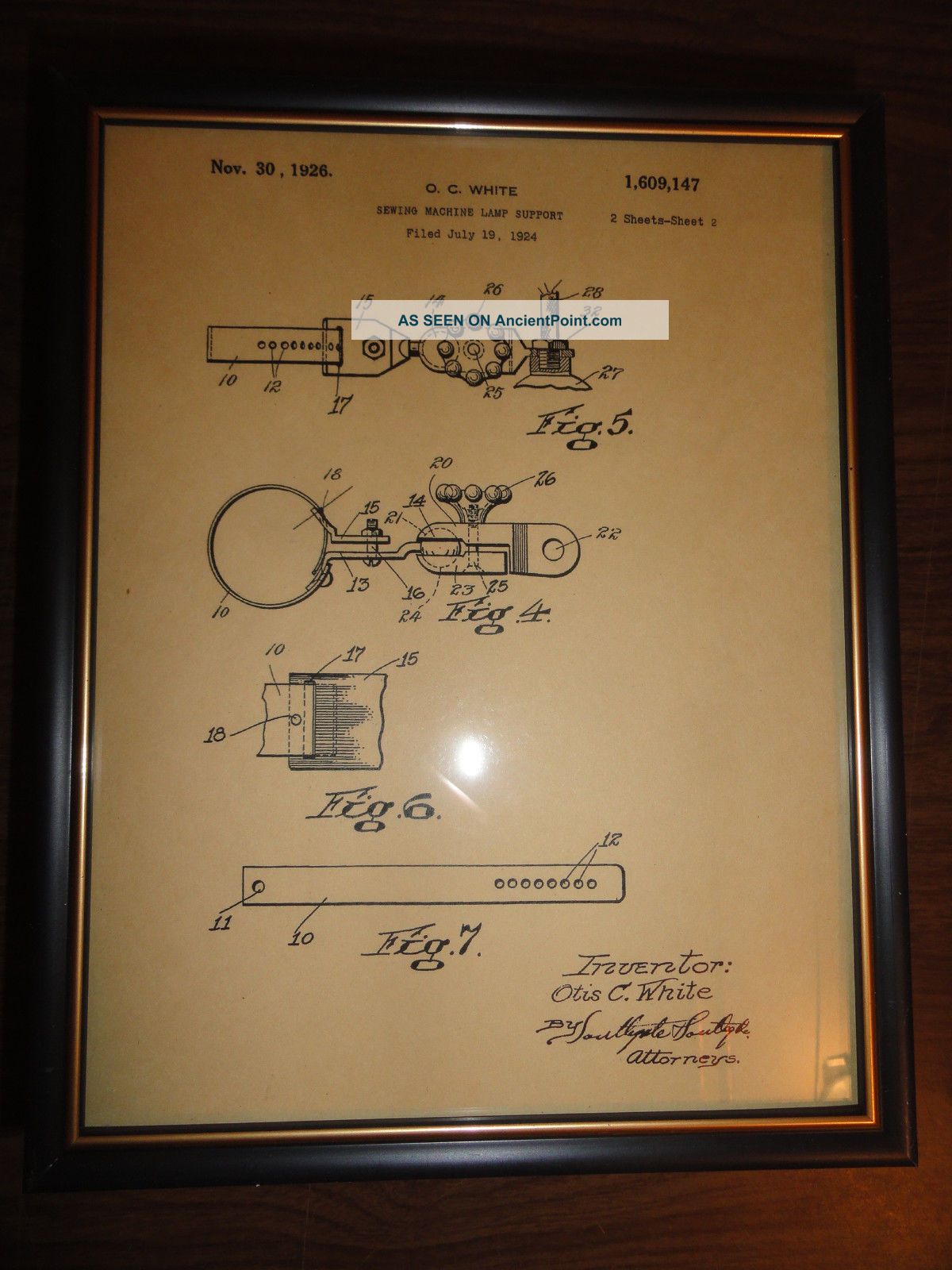Oc White 1876 Patent Picture Adjustable Sewing Machine Lamp Light No.  1609147 Other photo