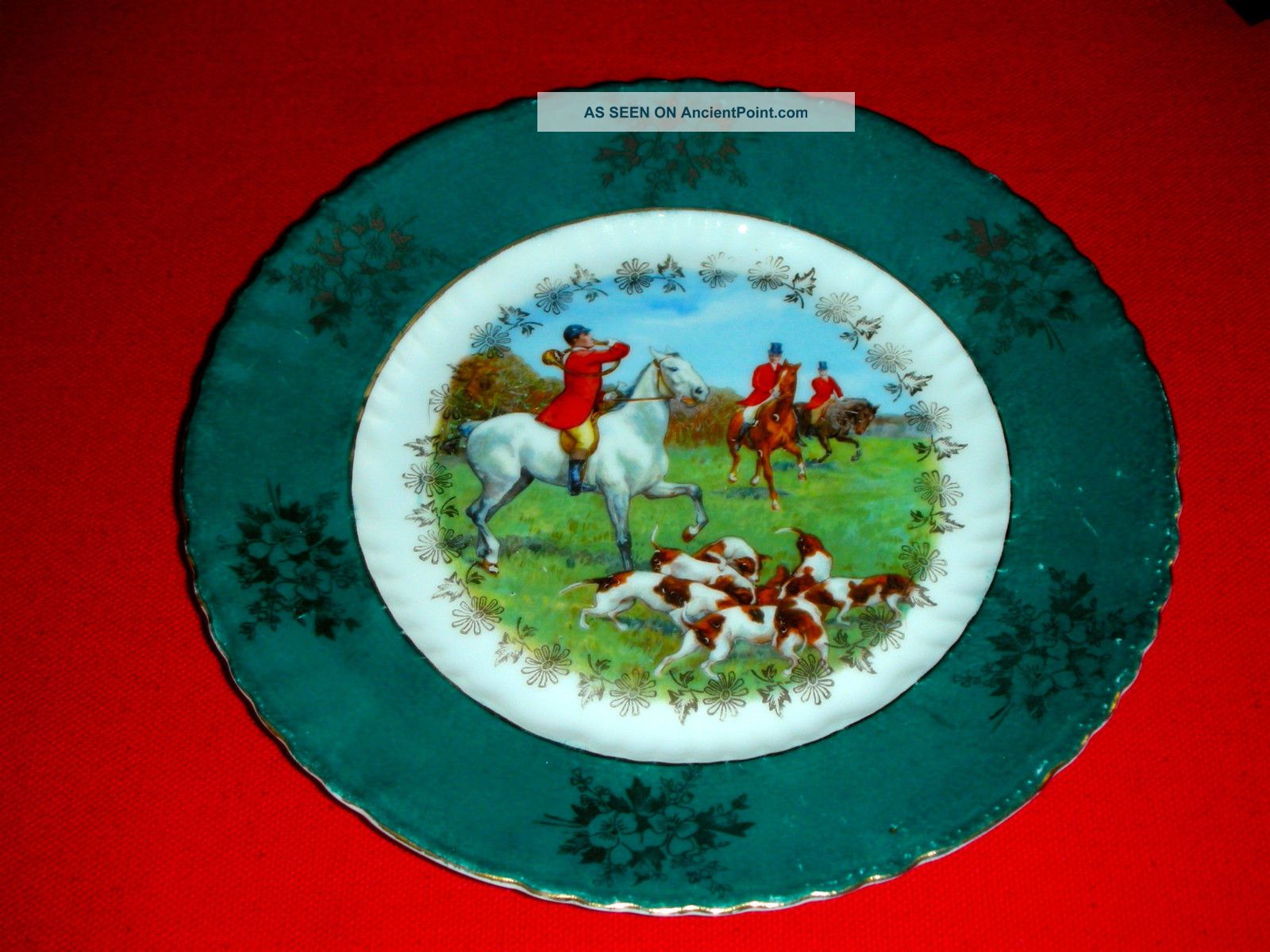 Fox Hunting Scene Plate In Art Nouveau Style By Victoria Austria Porcelain Maker Art Nouveau photo