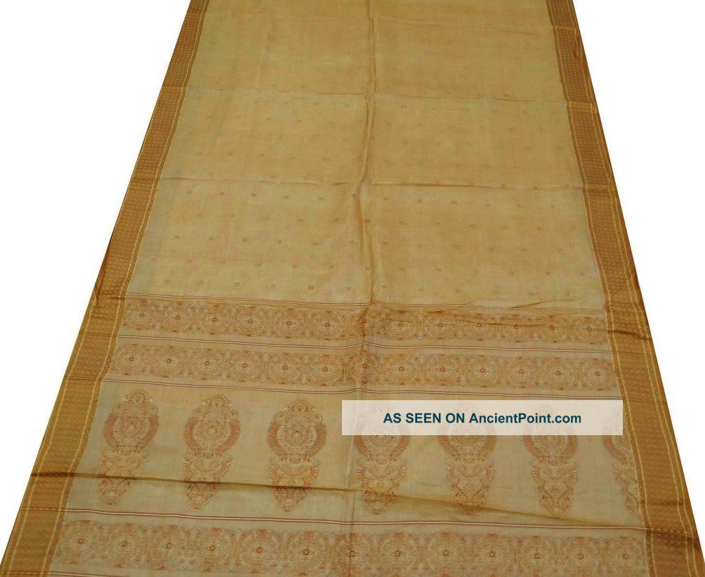 Vintage Indian Saree Art Silk Fabric Weaving Work Beige Sari Craft Curtain 5yard Other photo