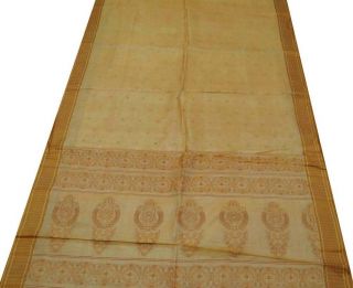 Vintage Indian Saree Art Silk Fabric Weaving Work Beige Sari Craft Curtain 5yard photo