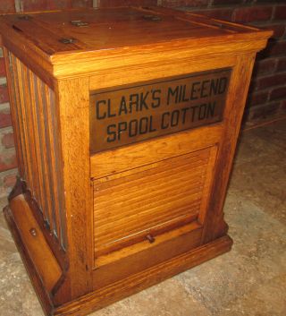 Antique Clark ' S Spool Cabinet Roll Oak Counter Top Country Store Sewing photo