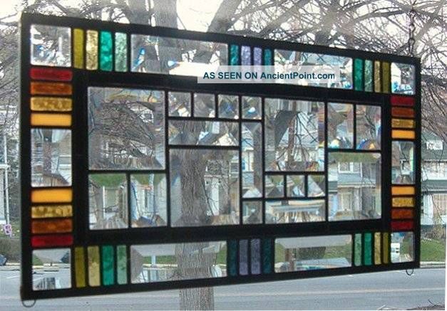 Beautifully Bordered Bevels Stained Glass Window Panel (signed And Dated) 1940-Now photo