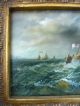 Small Antique Seascape Oil Painting On Wood Gilded Ornate Frame Other photo 5
