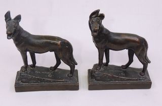 Antique Signed Paul Herzel Bronze German Shepherd Sculpture Bookends photo