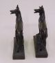 Antique Signed Paul Herzel Bronze German Shepherd Sculpture Bookends Metalware photo 8