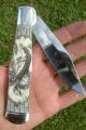 Scrimshaw Art By Shar,  Ship,  Dolphins,  Large Folding Knife/knives Scrimshaws photo 1