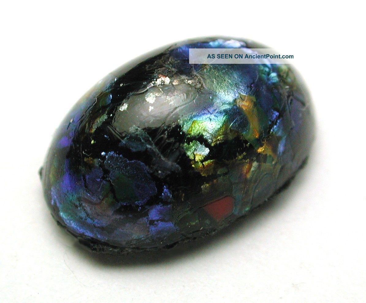 Antique Leo Popper Glass Button Blue Black Oval W/ Silver Buttons photo
