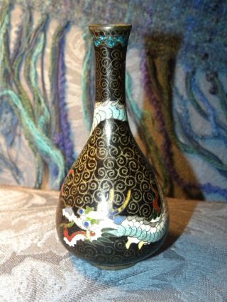 Very Old Japanese Cloisonne Enamel Pencil Shape Dragon Vase Wonderful photo