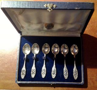 Cased Set Of Six 800 Silver Demitasse Spoons By Joyeria Atlas Of Argentina photo