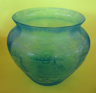 Exceptional Hand - Engraved Complex Art Deco Fostoria Brocade Grape Blue Vase photo