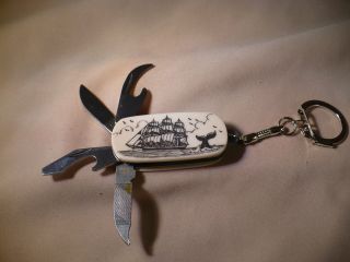 Scrimshaw Resin Multi Tool Key Ring Knife 2 Sided S/ship - Whale Tail - Humpback photo