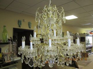 Vintage Schonbek ' S Crystal Chandelier With Golden Arms And 18 Lights, photo