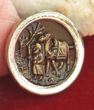 545 Antique Eliezer At The Well Man W/camel Religious Picture Button 11/16” photo