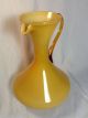 Mid Century Italy Hand Blown Pitcher Carafe Yellow Amber Handled Mid-Century Modernism photo 1