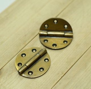 Of 2 Pcs Antique Vintage Round Ordinary Hinge / Hinges Cabinet Solid Brass photo