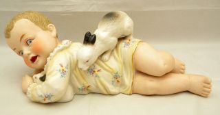 Japanese Export Porcelain Piano Doll Baby - Boy W/ Rabbits photo