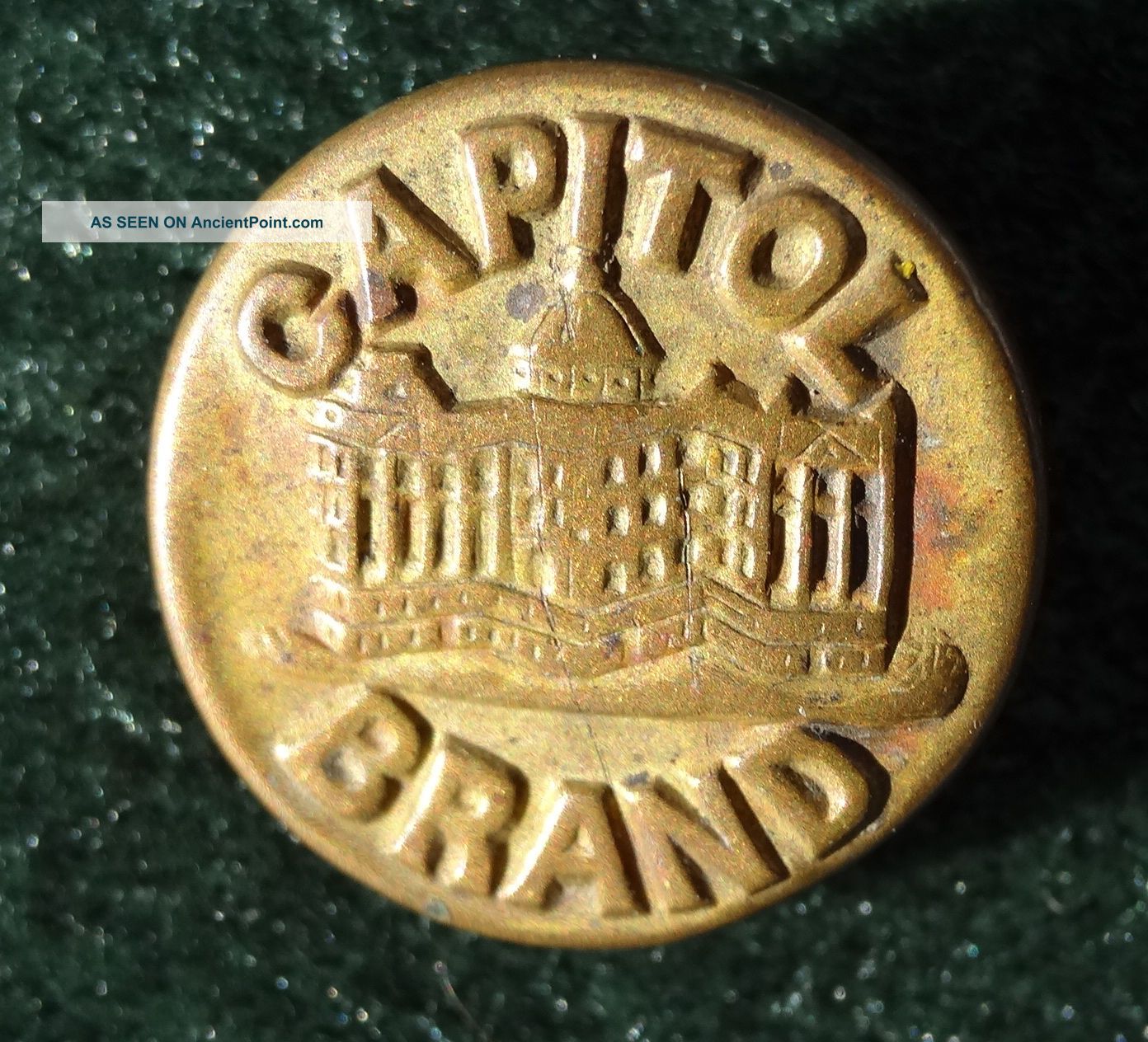 Antique Brass Button: Capitol Brand,  Metal,  Mens Work Workwear? Uniform? Rare Buttons photo