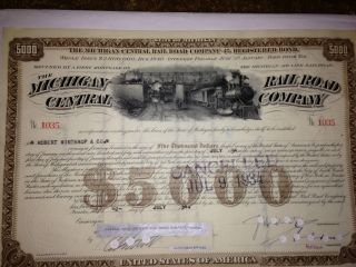 1930 ' S Michigan Central Railroad $5,  000 Stock Bond Certificate Collectible photo