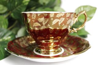 Vintage Royal Albert Red & Gold Leaf Leaves Saucer & Teacup Tea Cup photo