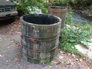 Vintage Old Large Industrial Wood Barrel,  Steam Punk,  Wine Room,  Patina photo