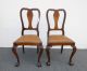Two Brown Leather Chippendale Style Carved Wood Accent Chairs W Ball & Claw Feet Post-1950 photo 1
