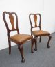 Two Brown Leather Chippendale Style Carved Wood Accent Chairs W Ball & Claw Feet Post-1950 photo 3