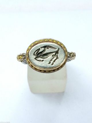 Solid Gold K18 & Silver Αncient Signet Ring photo