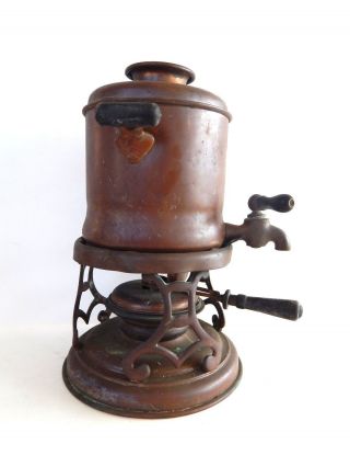 Antique Copper Samovar Coffee Teapot Urn Burner Buffalo New York Pat.  1896 - 1898 photo