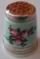 Antique 935 Sterling Silver Thimble Size 6 Enamel With Roses And Amber Top Thimbles photo 5
